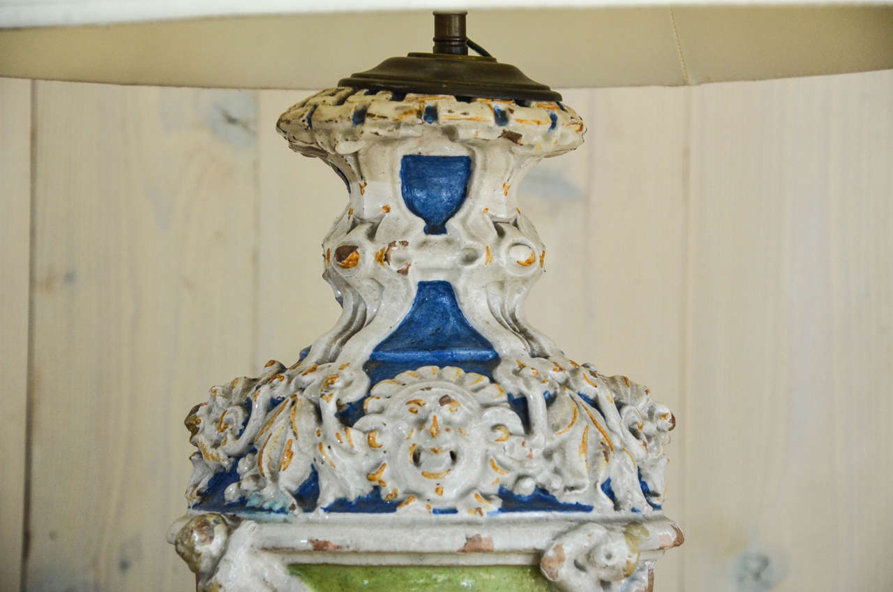 Neoclassical 19th Century Pair of Italian Majolica Vases Mounted as Lamps